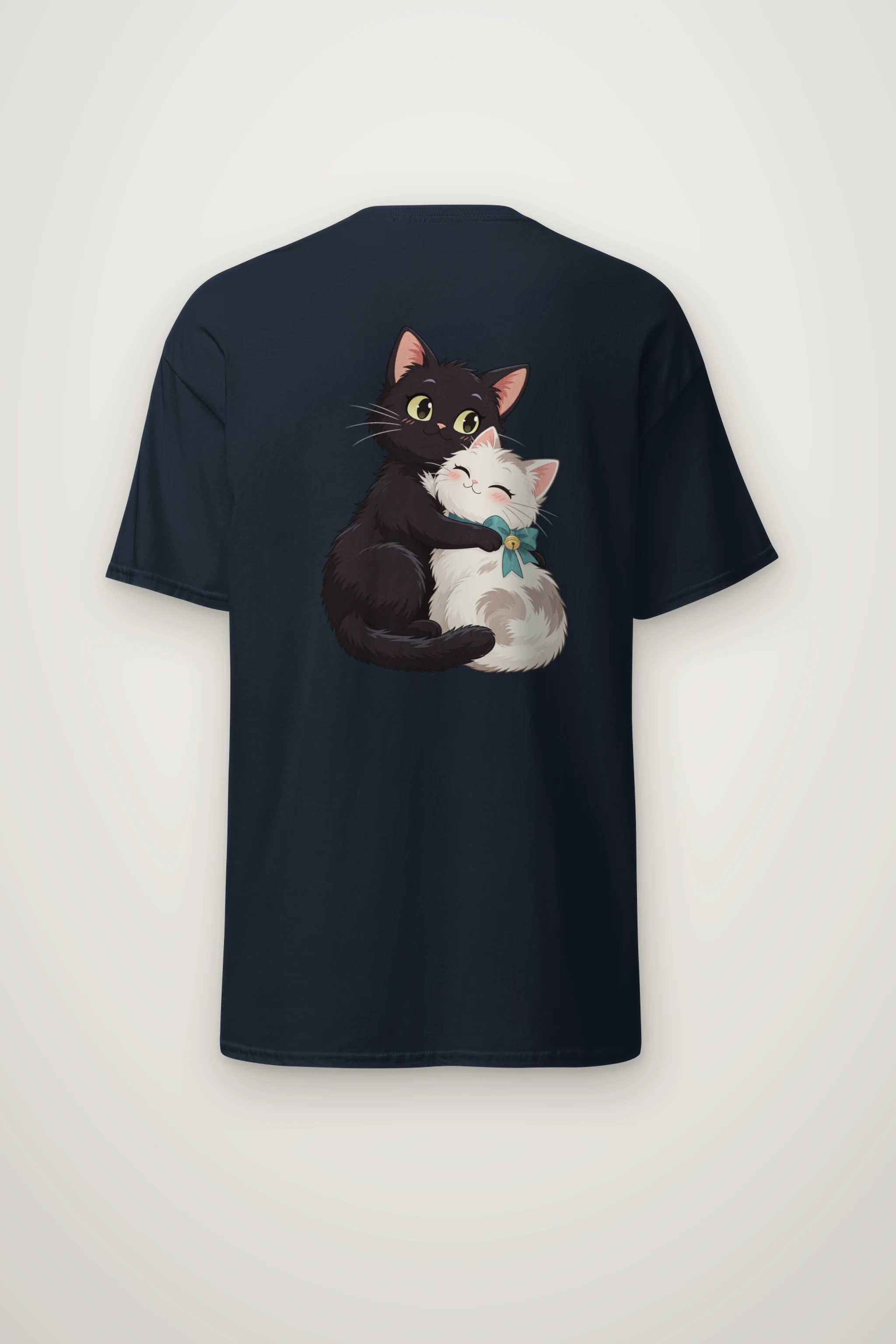 "Kitten Hug Blue Bow" Heavyweight Unisex Crewneck T-shirt