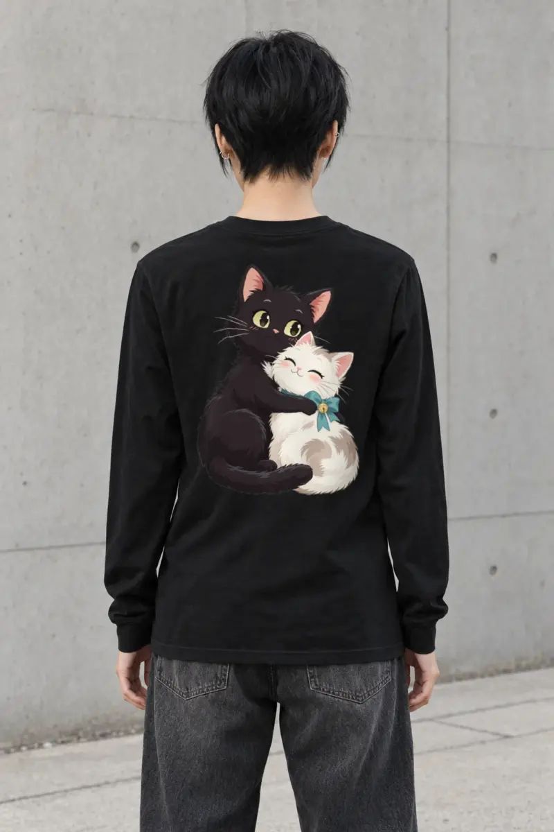 "Kitten Hug Blue Bow" Unisex Longsleeve T-shirt