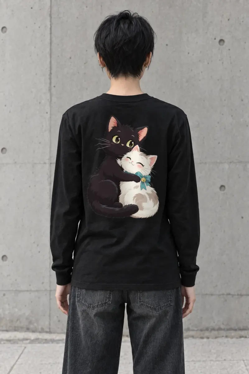 "Kitten Hug Blue Bow" Unisex Longsleeve T-shirt | Gildan 2400