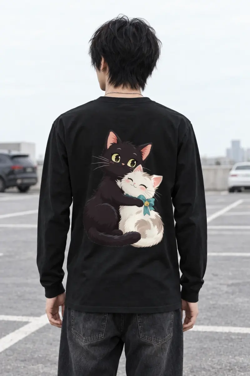 "Kitten Hug Blue Bow" Unisex Longsleeve T-shirt