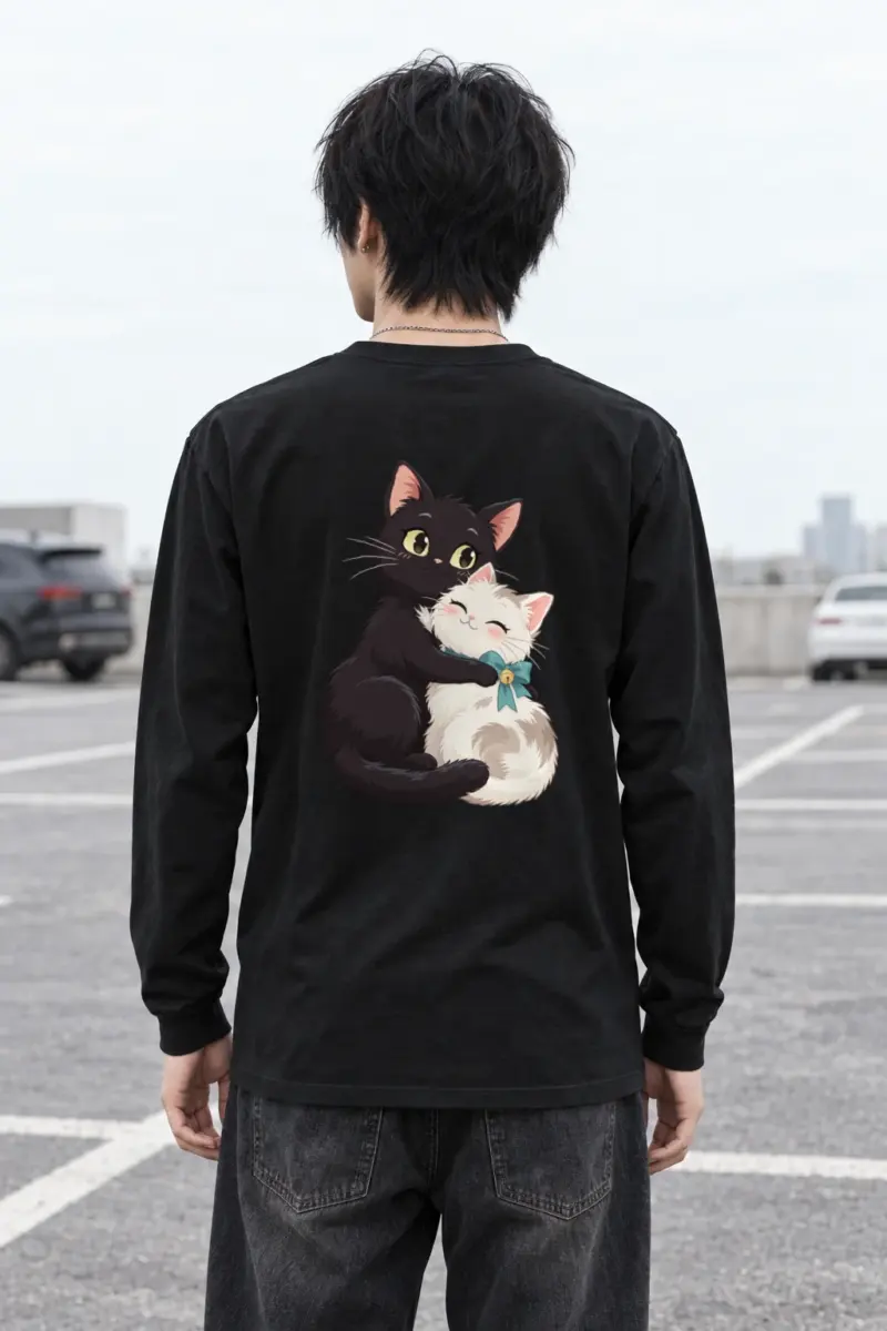 "Kitten Hug Blue Bow" Unisex Longsleeve T-shirt