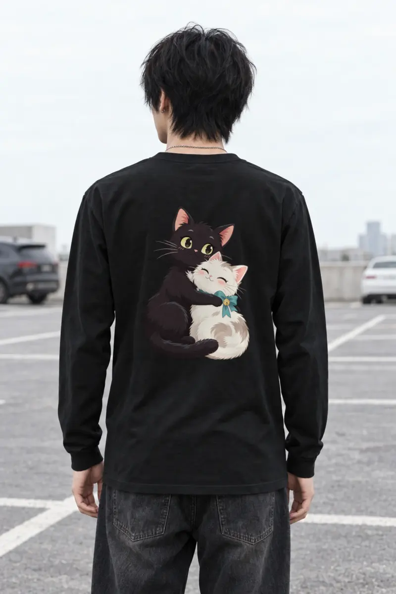 "Kitten Hug Blue Bow" Unisex Longsleeve T-shirt
