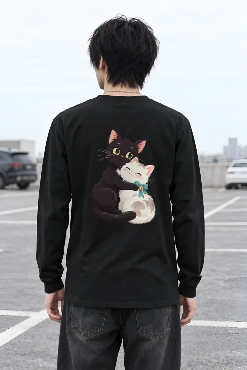 "Kitten Hug Blue Bow" Unisex Longsleeve T-shirt