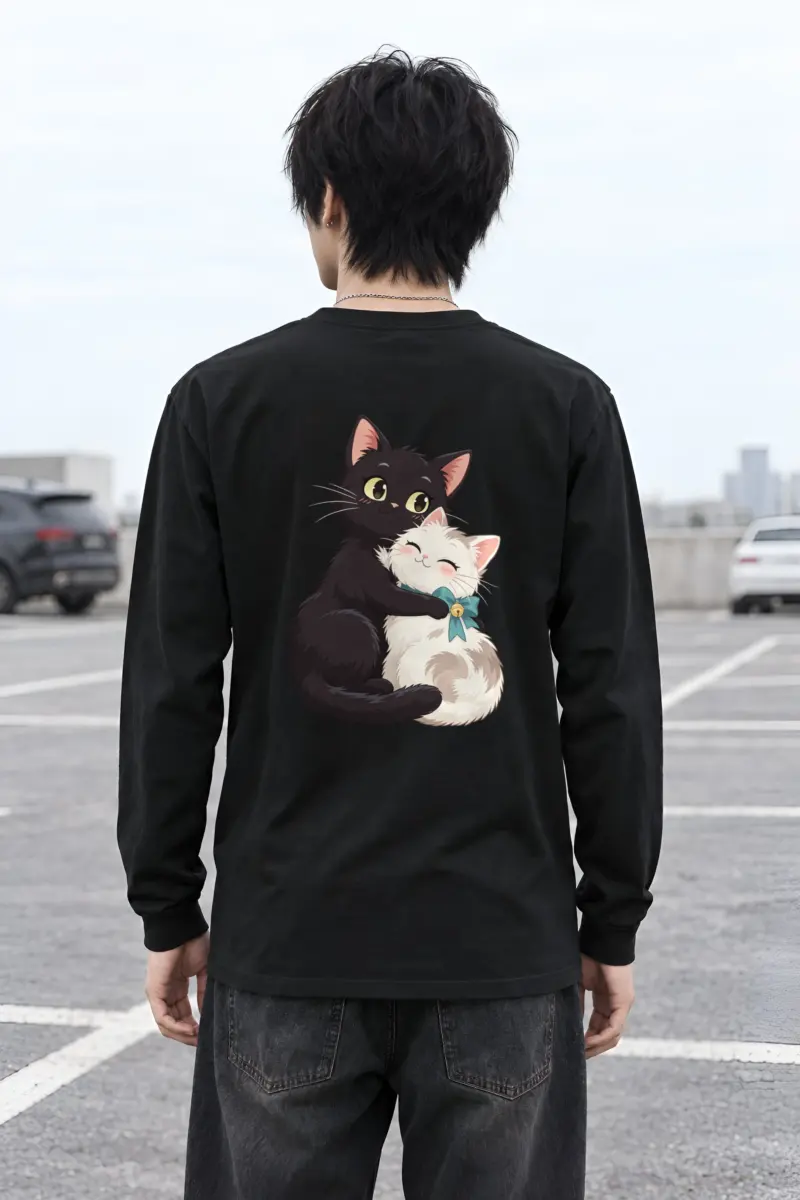 "Kitten Hug Blue Bow" Unisex Longsleeve T-shirt