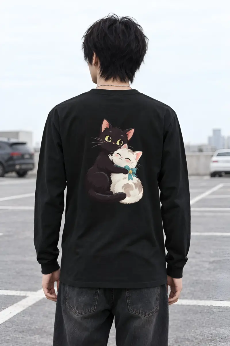 "Kitten Hug Blue Bow" Unisex Longsleeve T-shirt