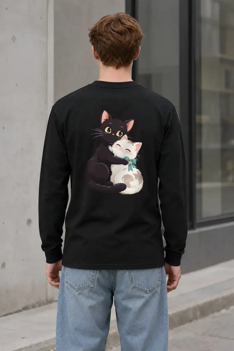 "Kitten Hug Blue Bow" Unisex Longsleeve T-shirt