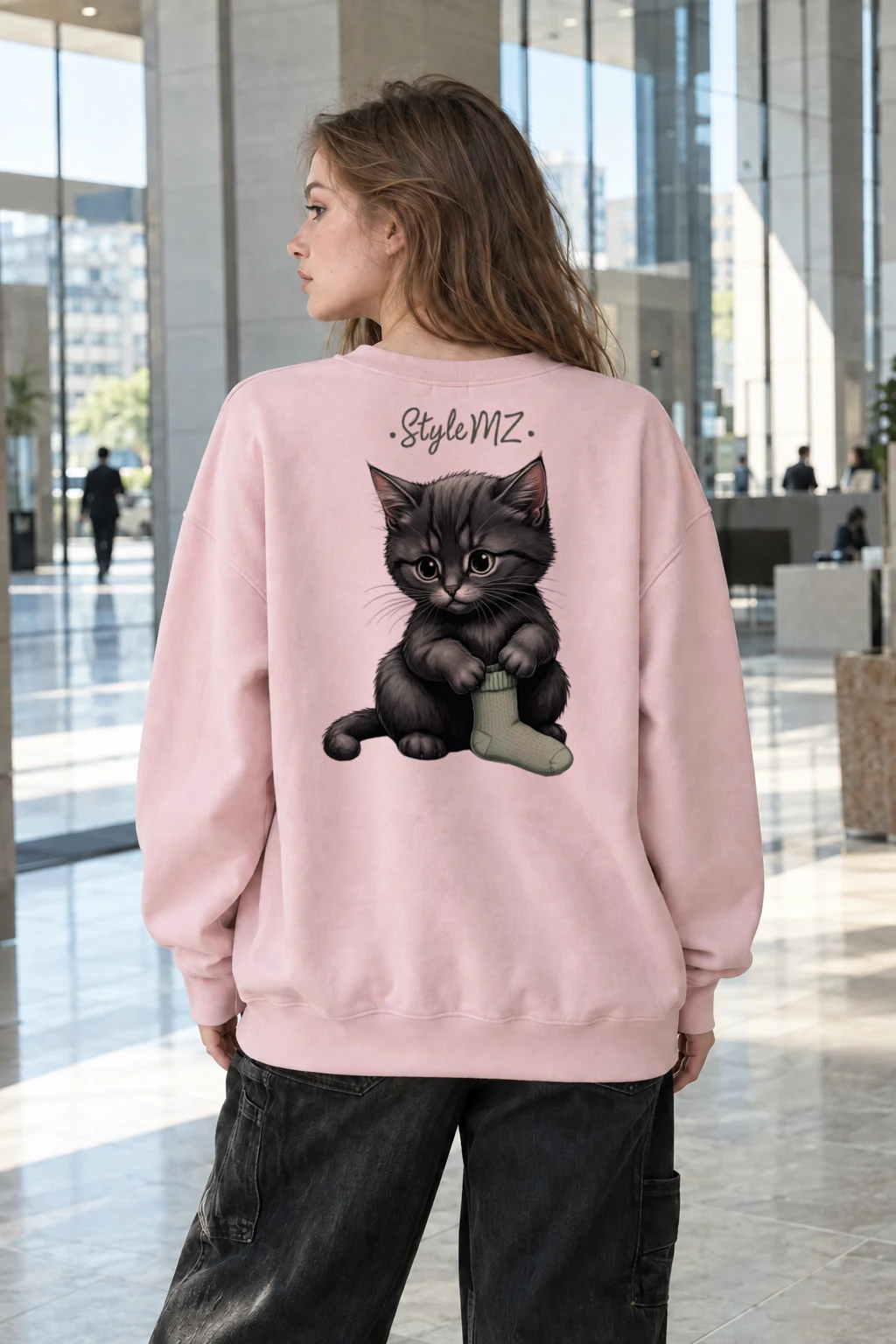 "Kitten With Green Sock" Heavy Blend Unisex Crewneck Sweatshirt | Gildan 18000