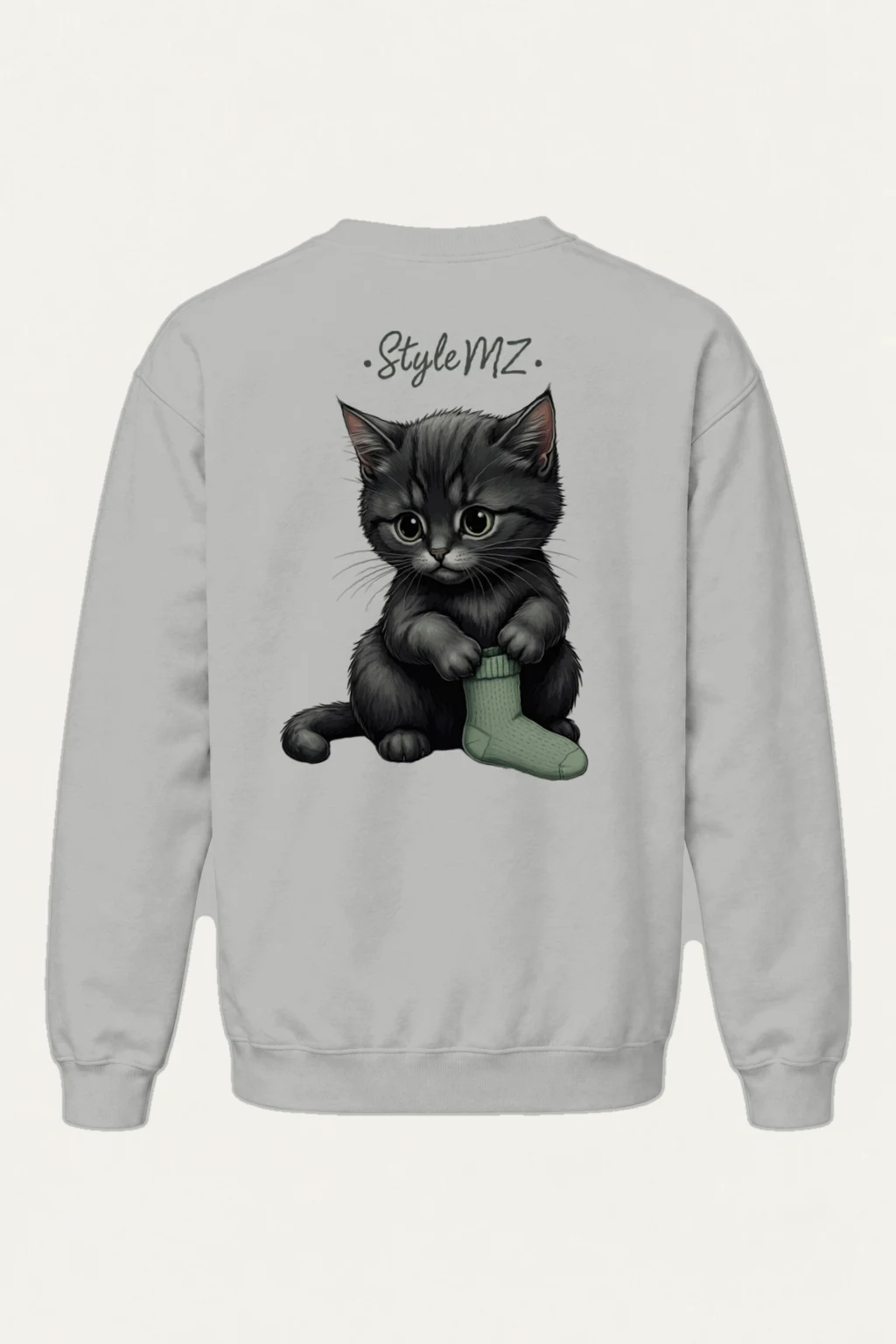 "Kitten With Green Sock" Heavy Blend Unisex Crewneck Sweatshirt | Gildan 18000