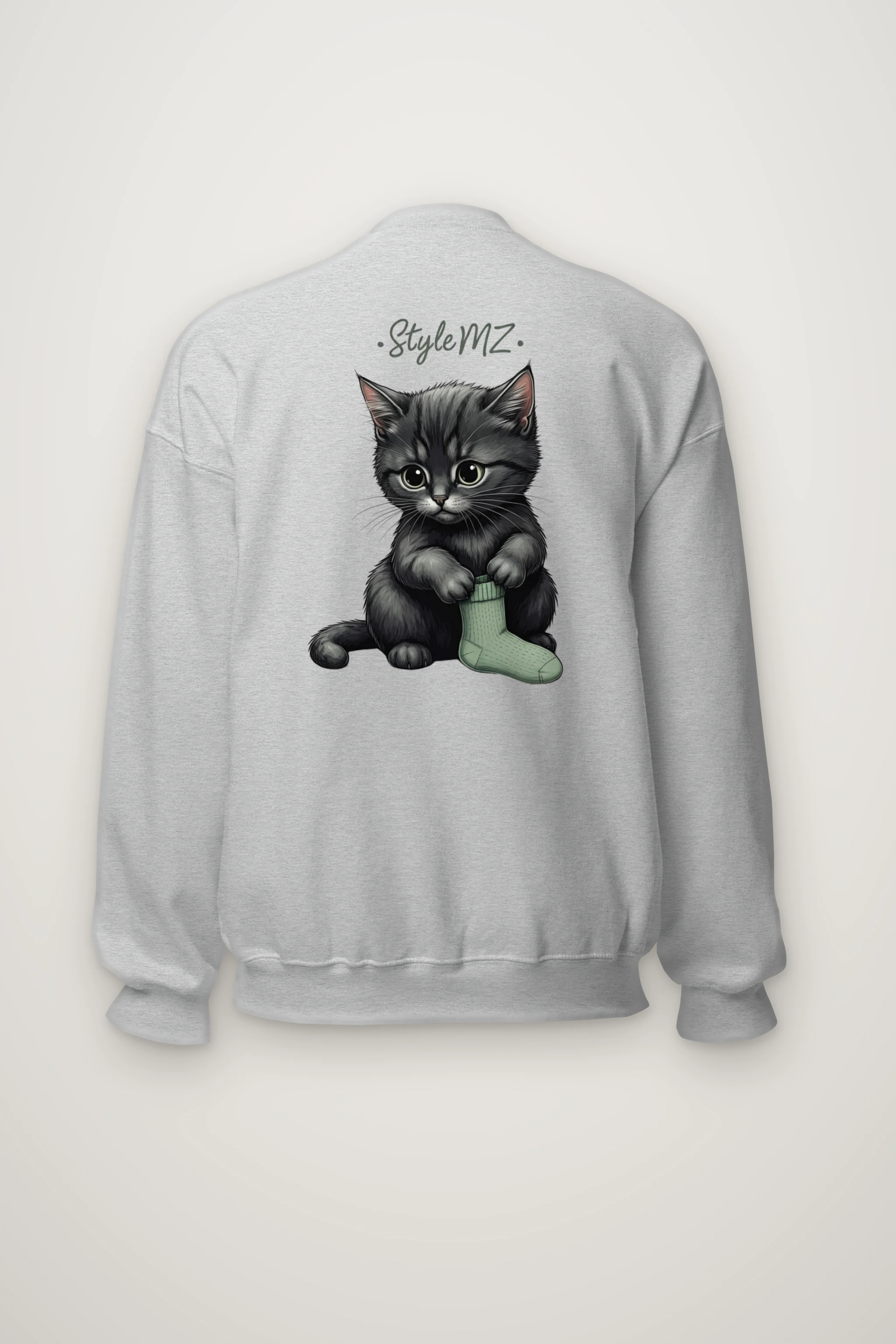 "Kitten With Green Sock" Heavy Blend Unisex Crewneck Sweatshirt