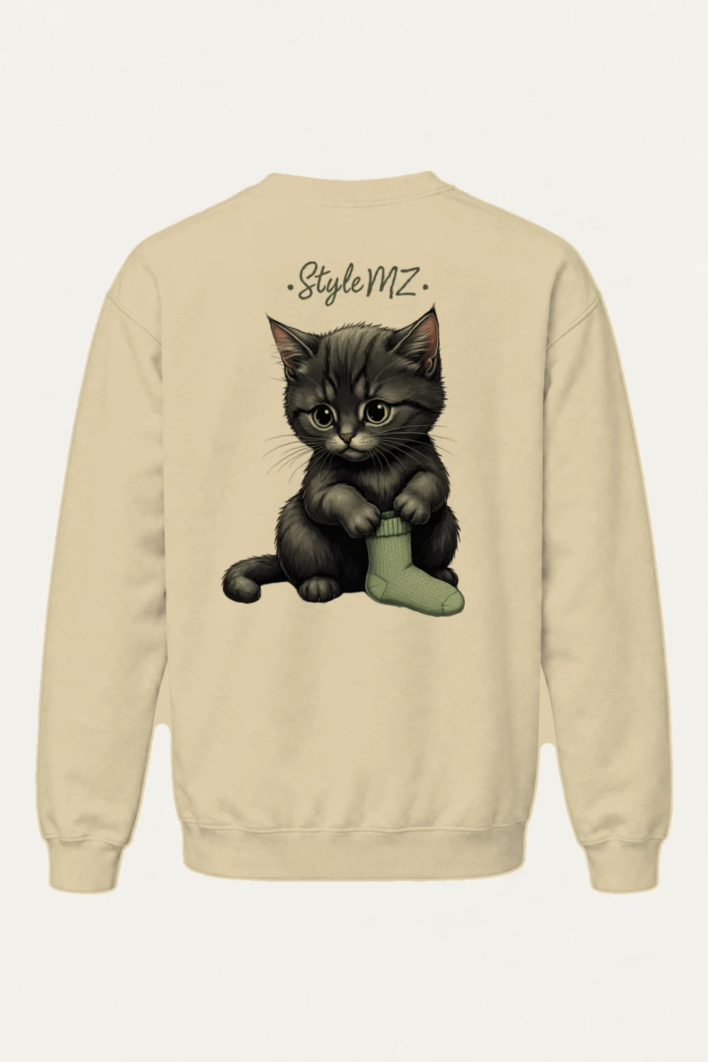 "Kitten With Green Sock" Heavy Blend Unisex Crewneck Sweatshirt | Gildan 18000