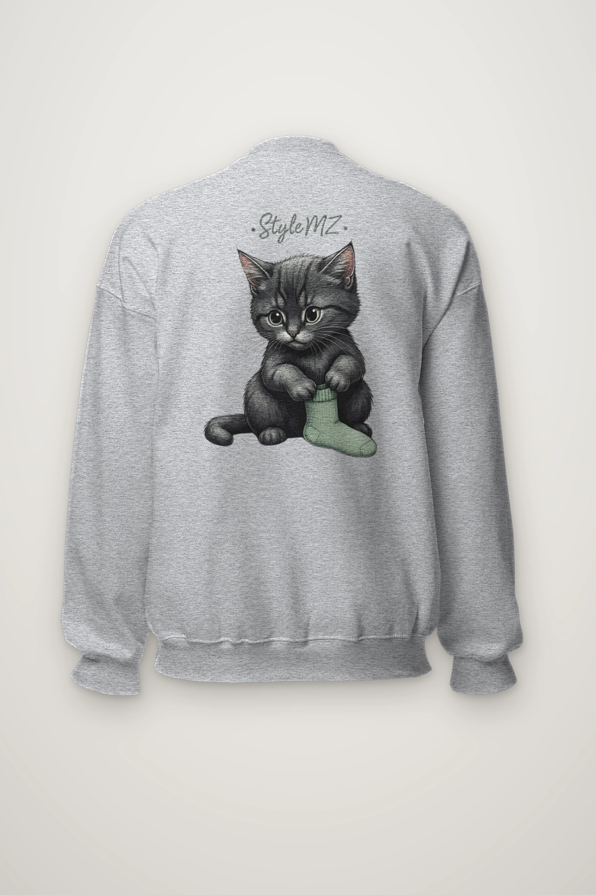 "Kitten With Green Sock" Heavy Blend Unisex Crewneck Sweatshirt