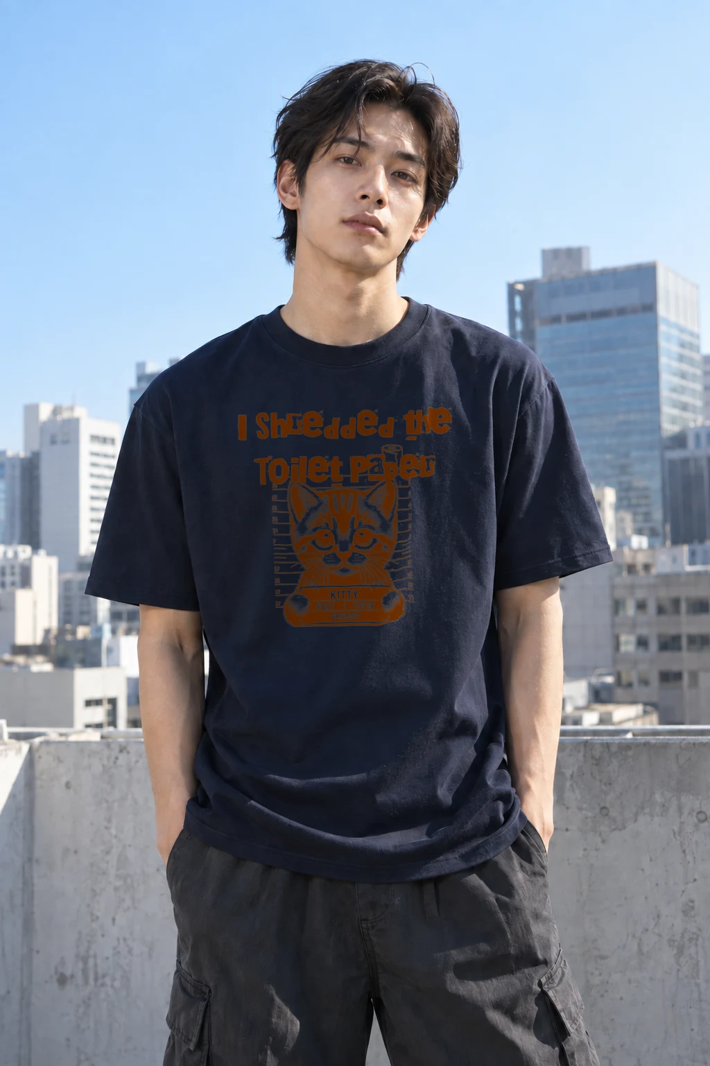 "Kitty Pest Mugshot" Heavyweight Unisex Crewneck T-shirt | Gildan 5000