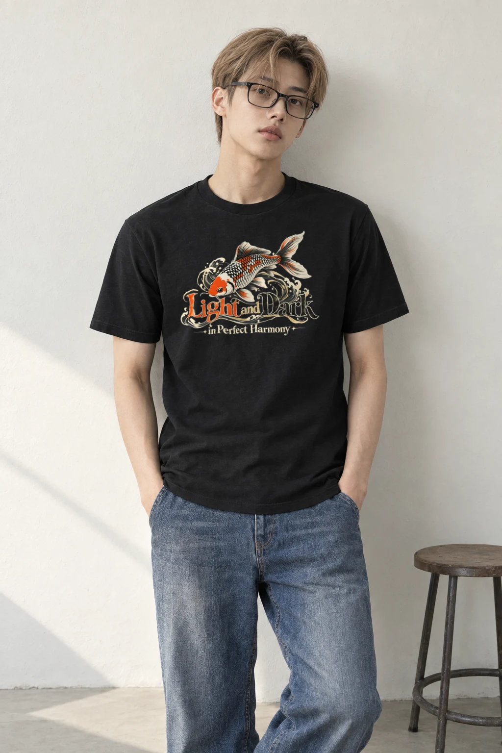 "Koi Waves" Heavyweight Unisex Crewneck T-shirt | Gildan 5000