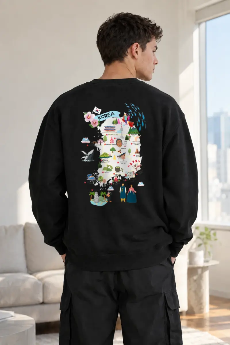 “Korea Illustrated Map” Heavy Blend Unisex Crewneck Sweatshirt | Gildan 18000