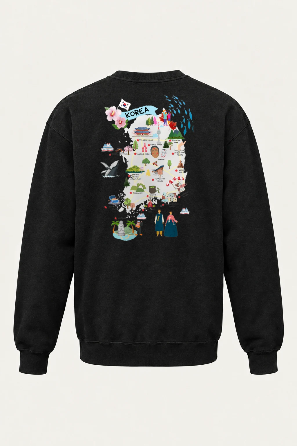 "Korea Illustrated Map" Heavy Blend Unisex Crewneck Sweatshirt | Gildan 18000