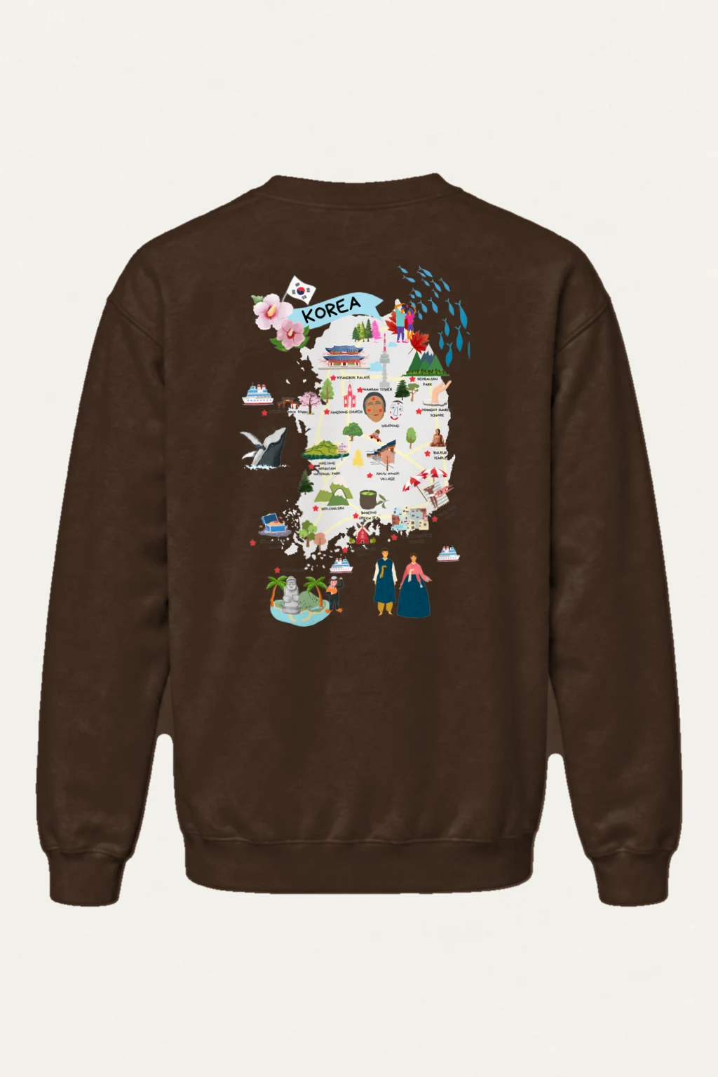"Korea Illustrated Map" Heavy Blend Unisex Crewneck Sweatshirt | Gildan 18000