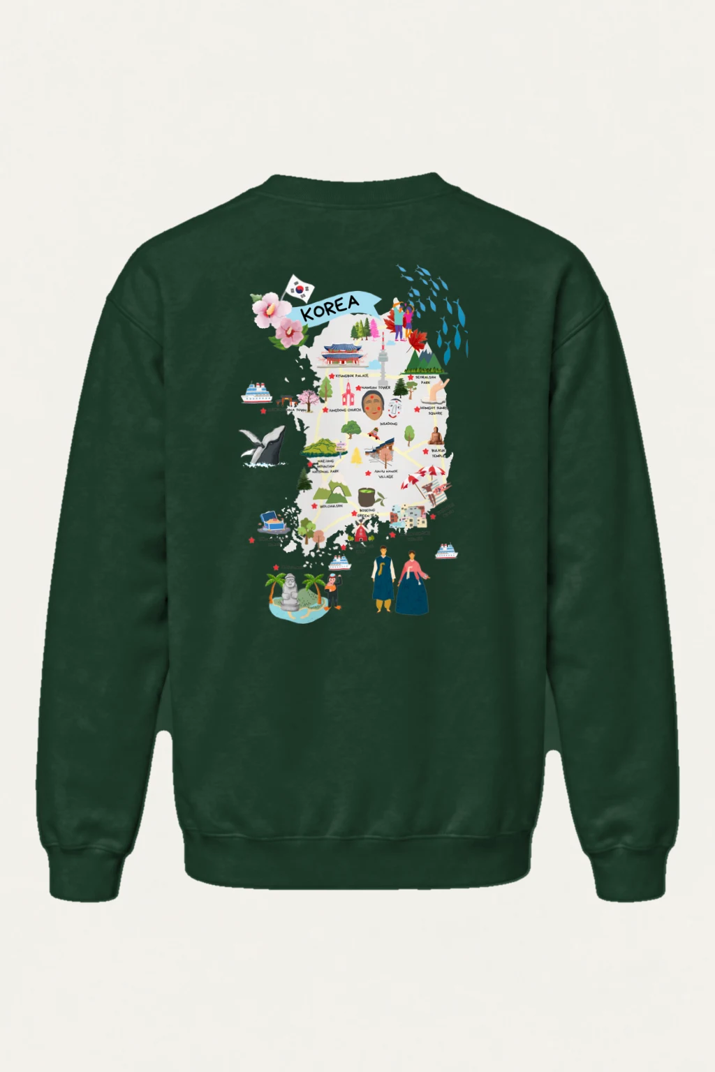 "Korea Illustrated Map" Heavy Blend Unisex Crewneck Sweatshirt | Gildan 18000