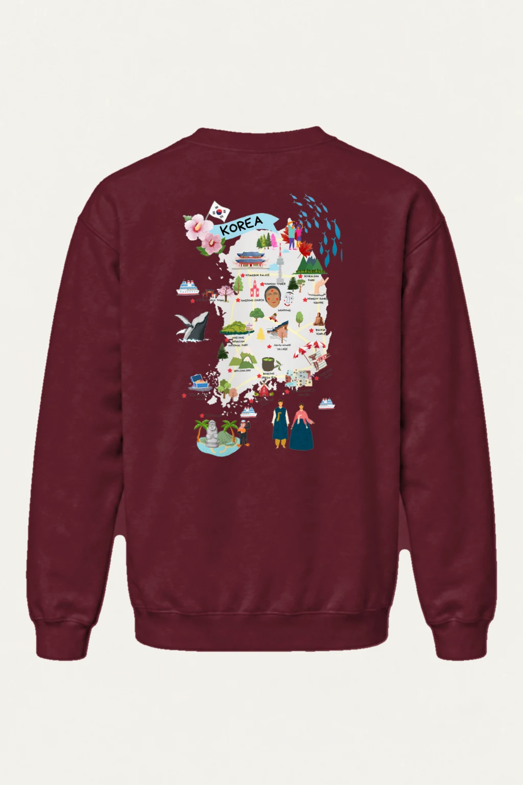 "Korea Illustrated Map" Heavy Blend Unisex Crewneck Sweatshirt | Gildan 18000
