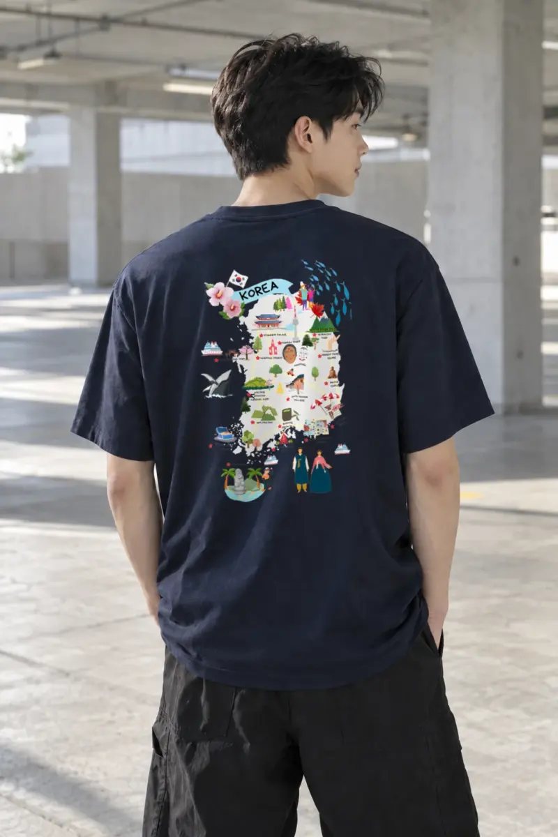 “Korea Illustrated Map” Heavyweight Unisex Crewneck T-shirt | Gildan 5000