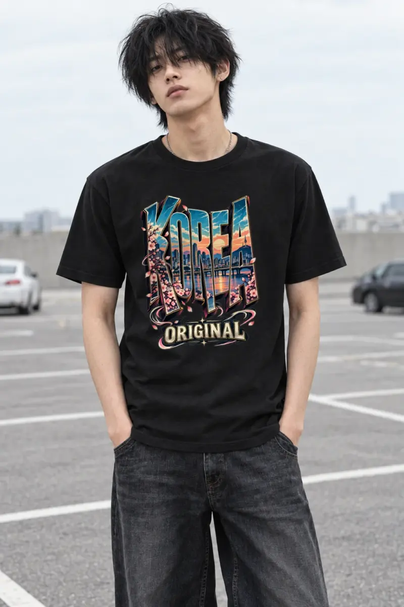 "Skyline Glow Korea" Heavyweight Unisex Crewneck T-shirt