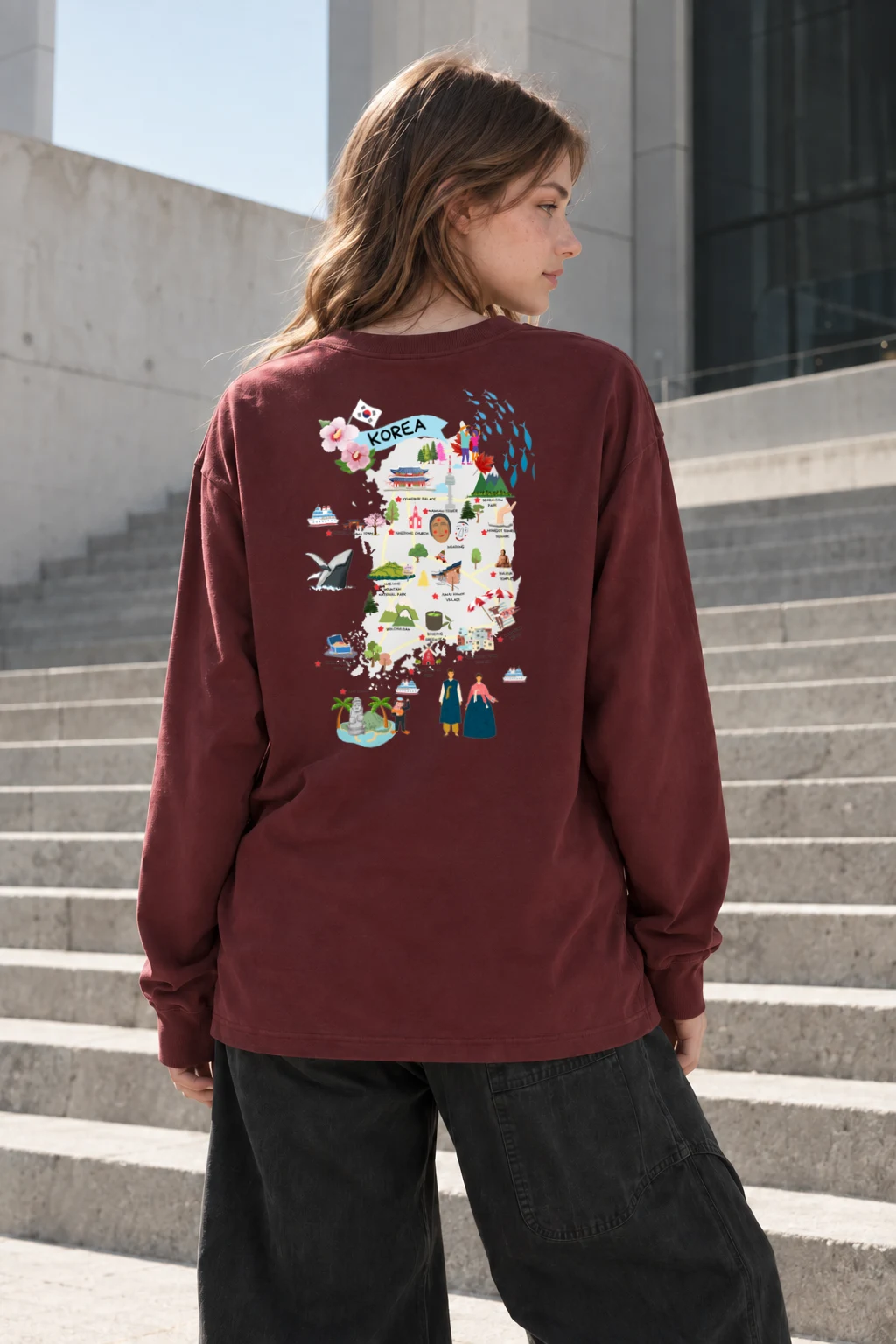 "Korea Travel Map" Unisex Longsleeve T-shirt | Gildan 2400