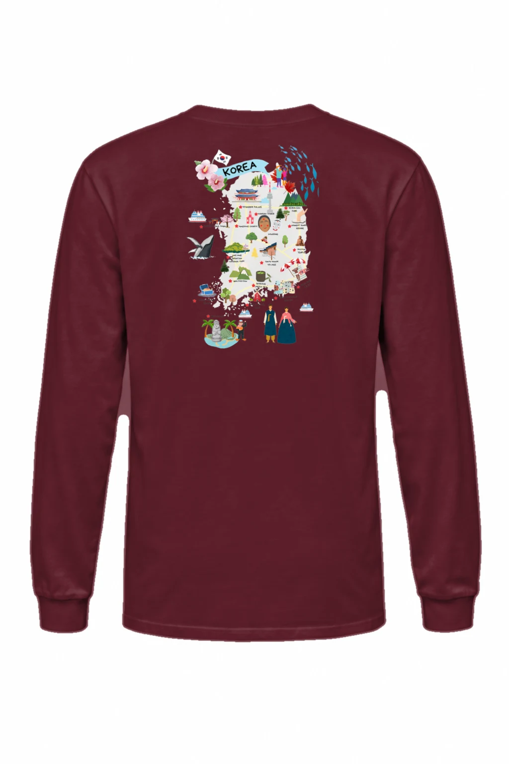 "Korea Travel Map" Unisex Longsleeve T-shirt | Gildan 2400
