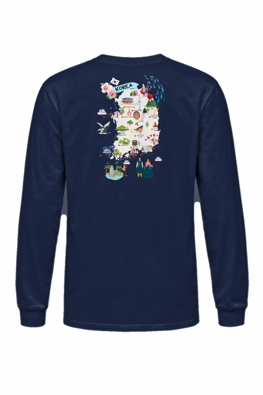 "Korea Travel Map" Unisex Longsleeve T-shirt | Gildan 2400