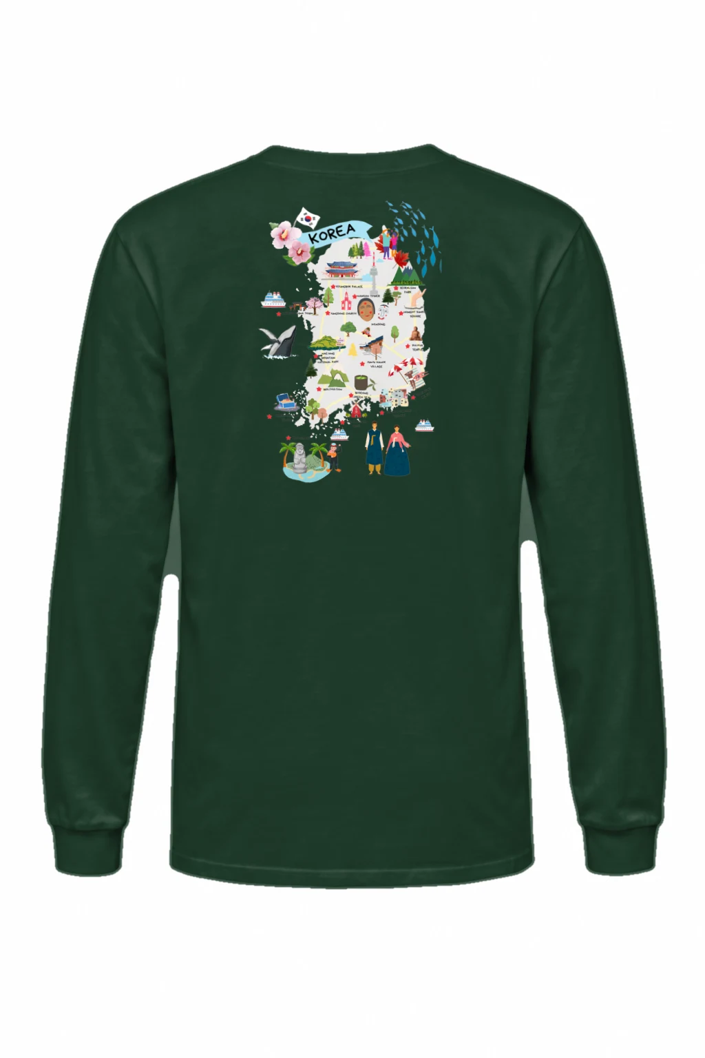 "Korea Travel Map" Unisex Longsleeve T-shirt | Gildan 2400
