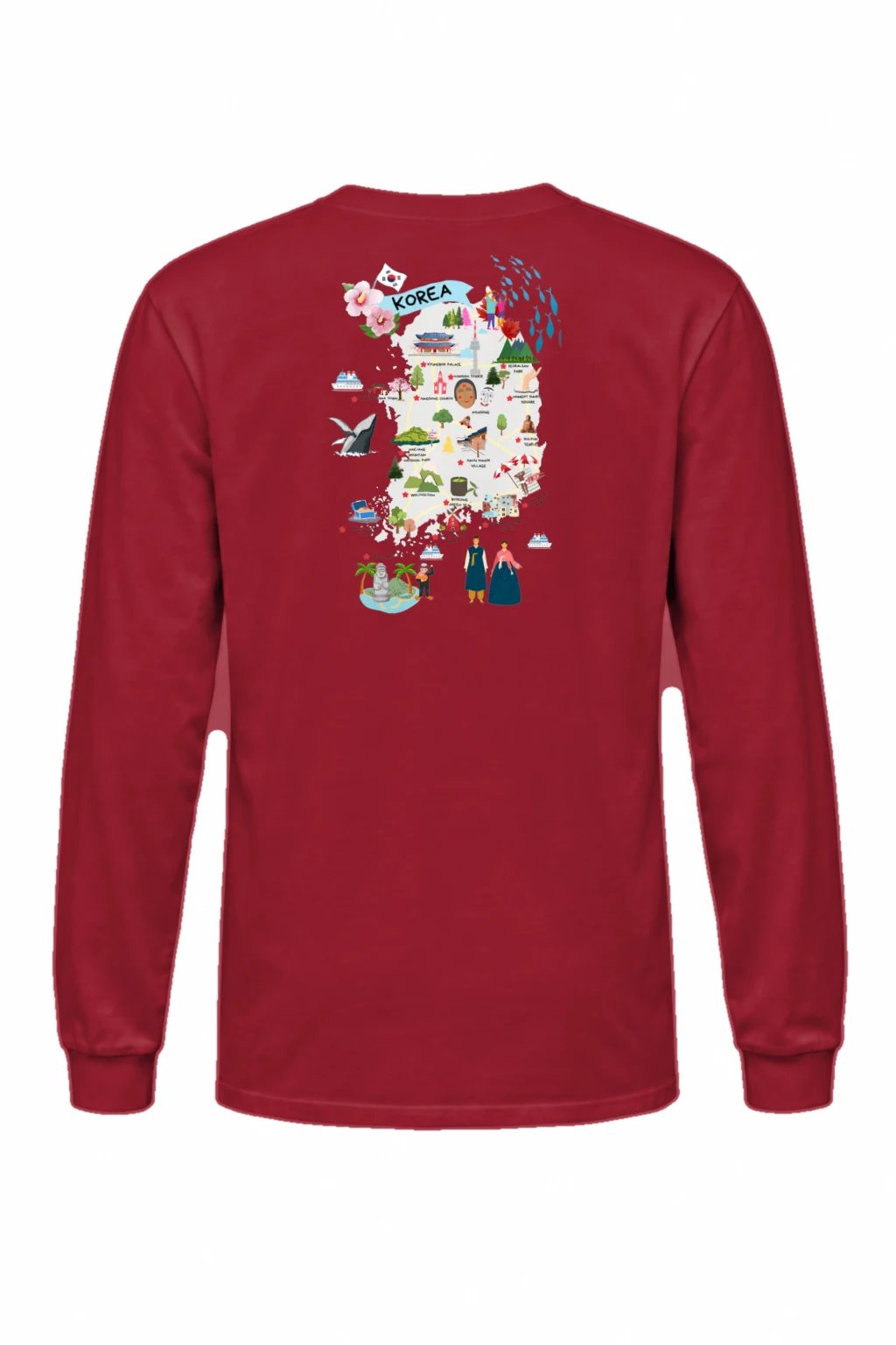 "Korea Travel Map" Unisex Longsleeve T-shirt | Gildan 2400