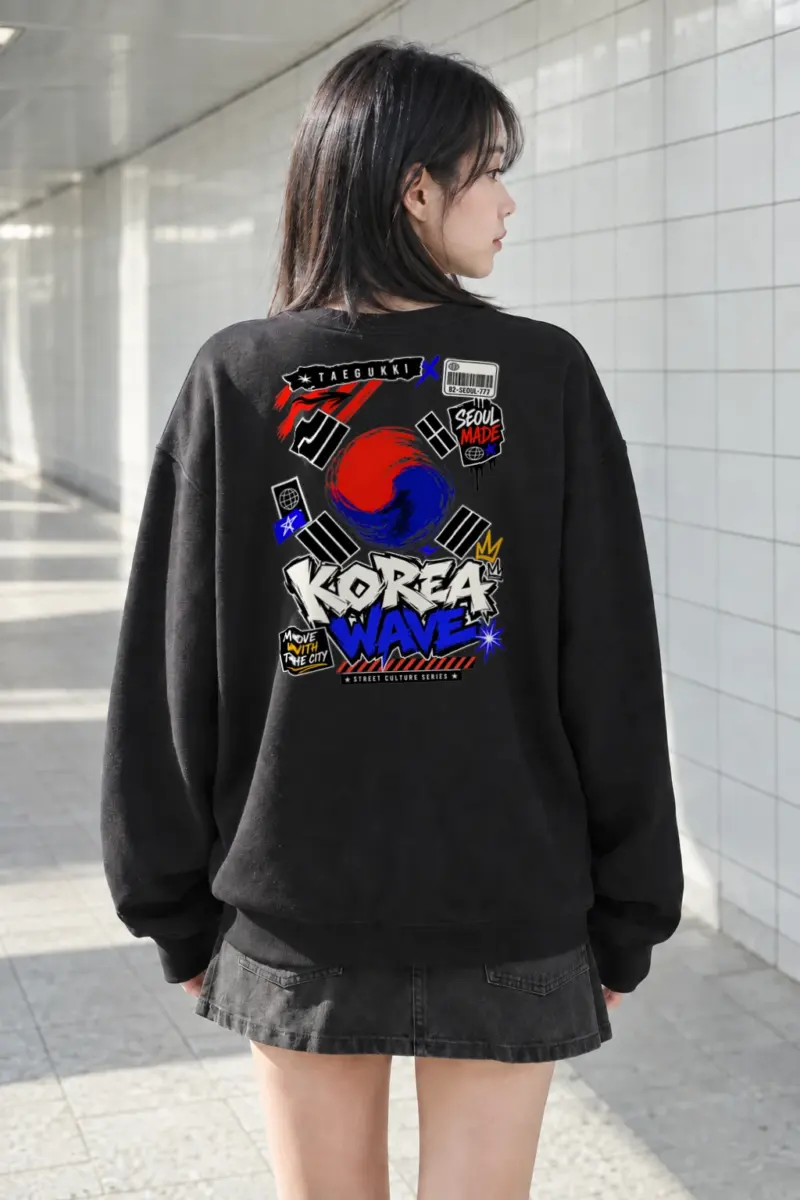 "Korea Wave Move" Heavy Blend Unisex Crewneck Sweatshirt | Gildan 18000