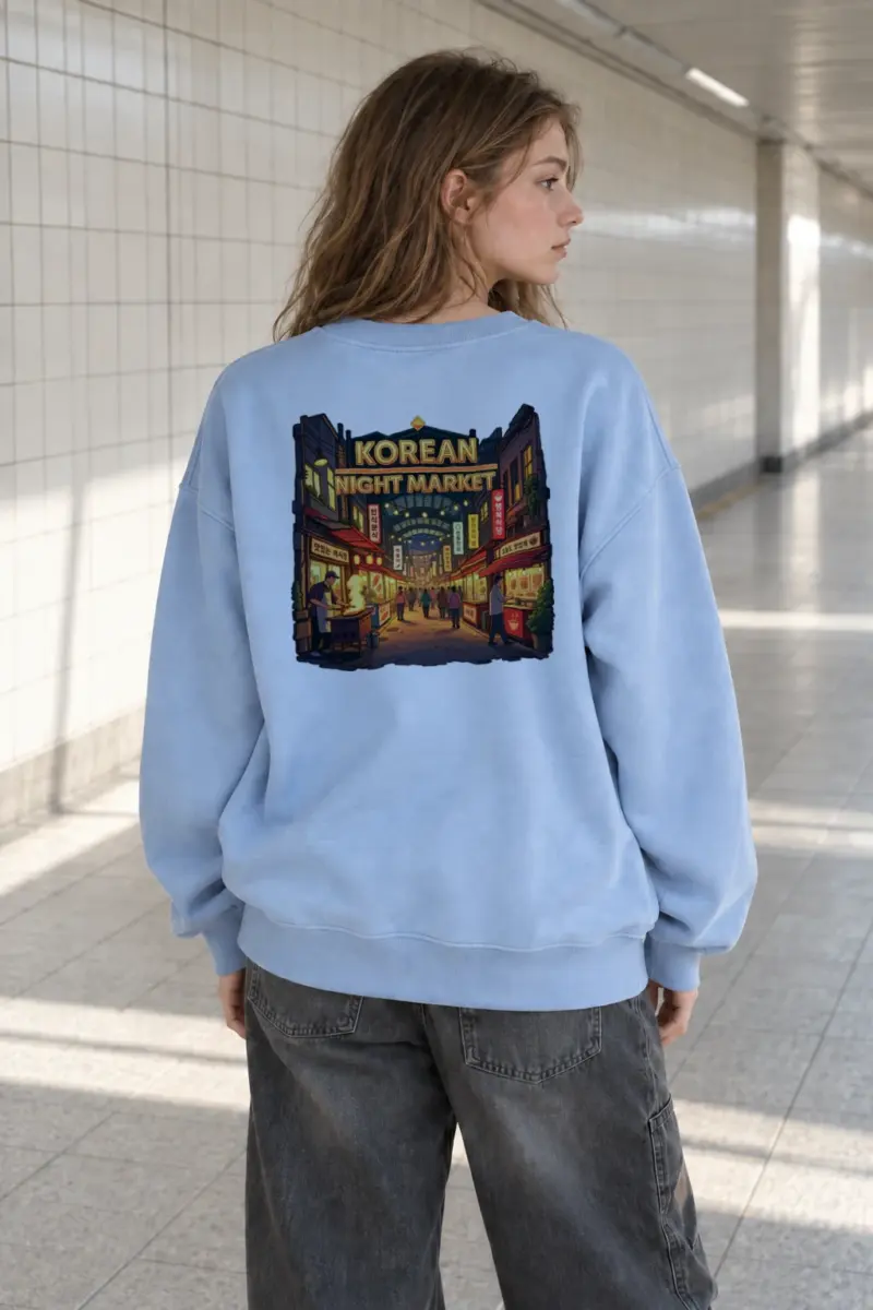"Korean Night Market" Heavy Blend Unisex Crewneck Sweatshirt | Gildan 18000