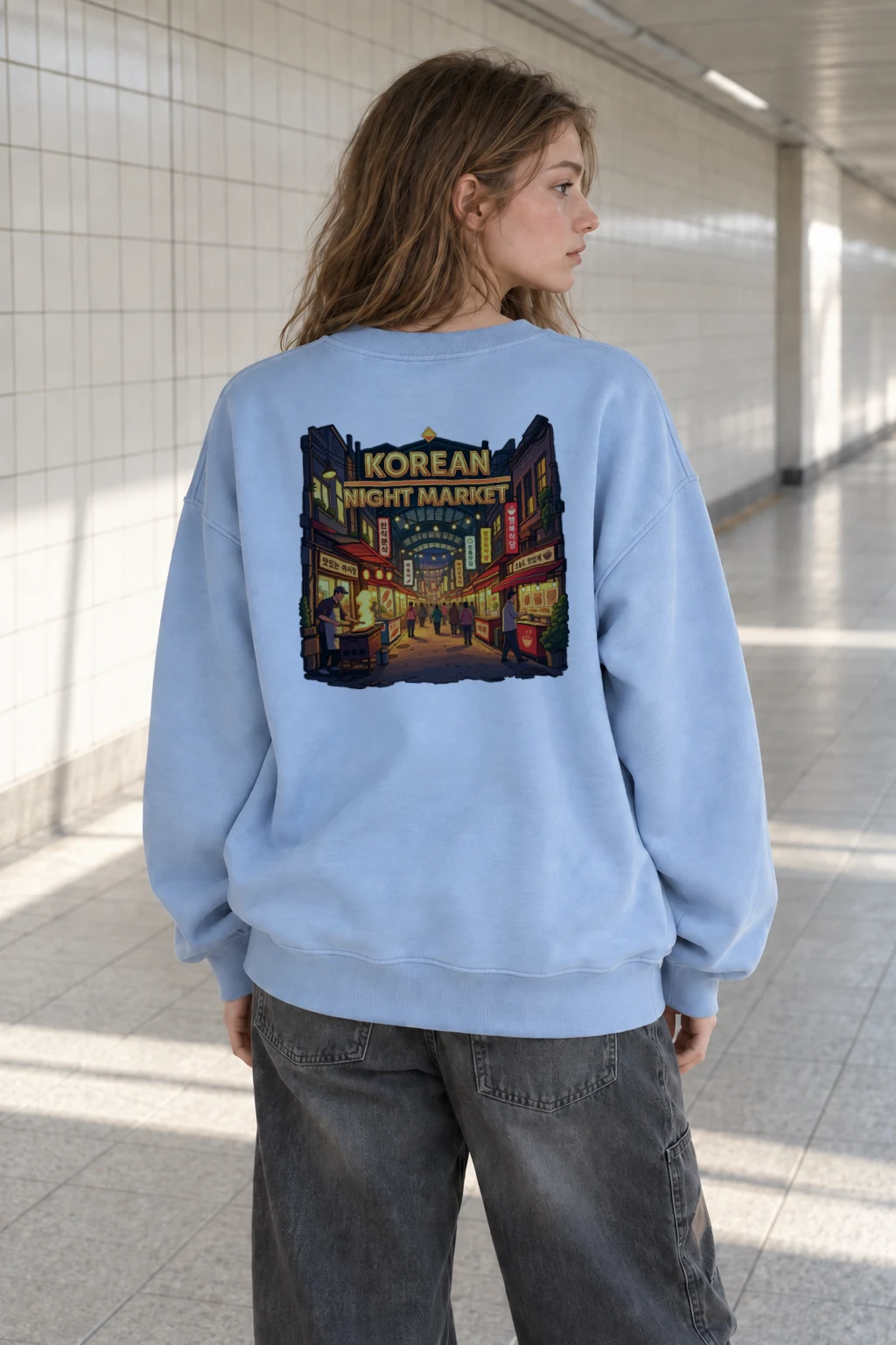 "Korean Night Market" Heavy Blend Unisex Crewneck Sweatshirt | Gildan 18000
