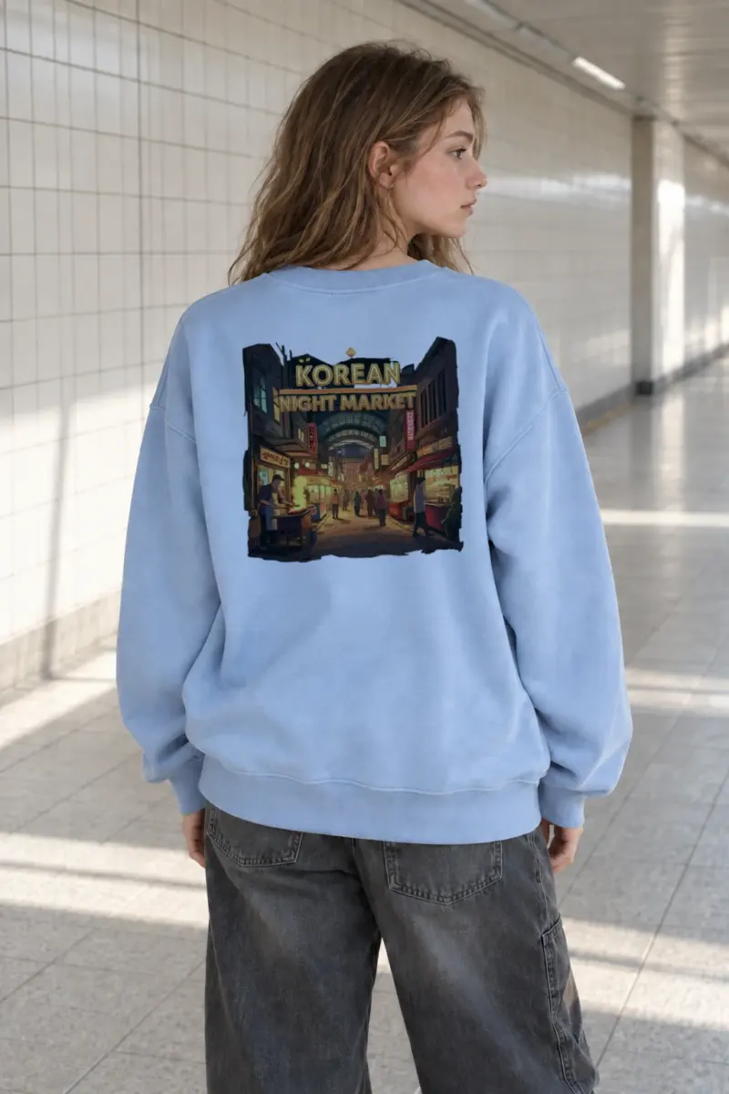 “Korean Night Market” Heavy Blend Unisex Crewneck Sweatshirt | Gildan 18000
