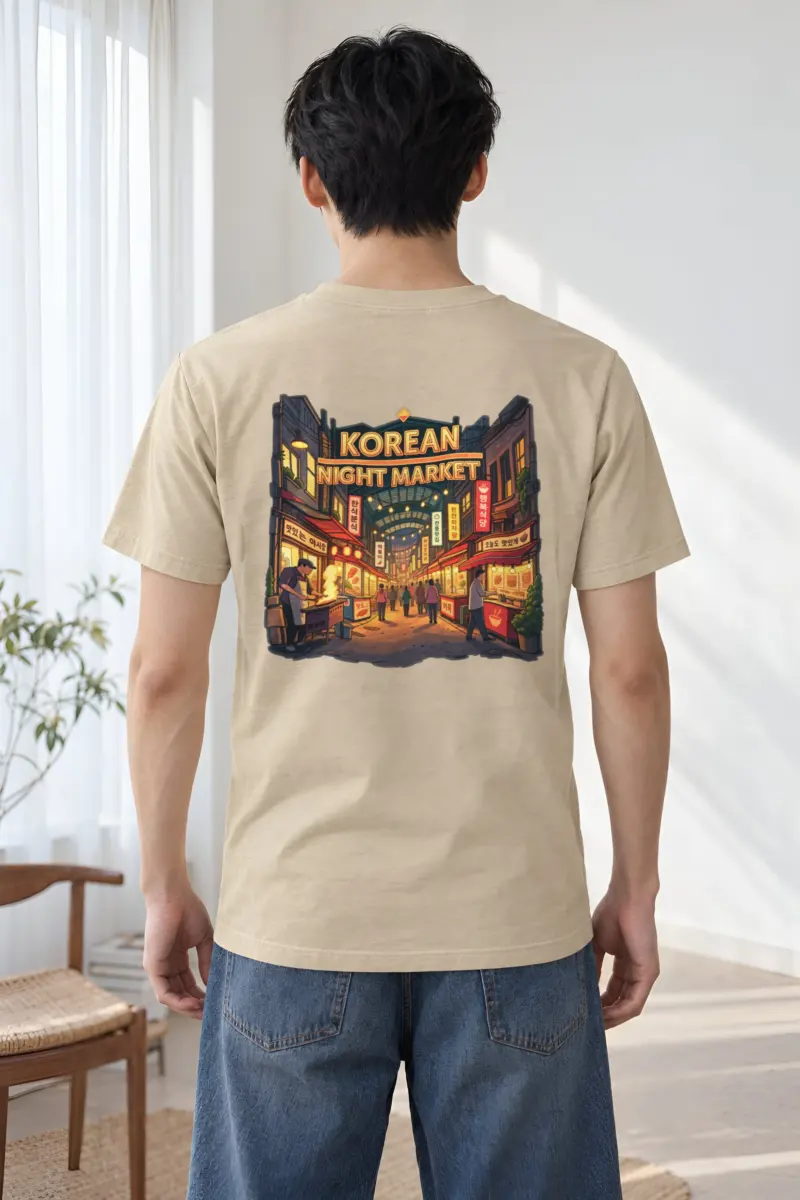 "Korean Night Market" Heavyweight Unisex Crewneck T-shirt