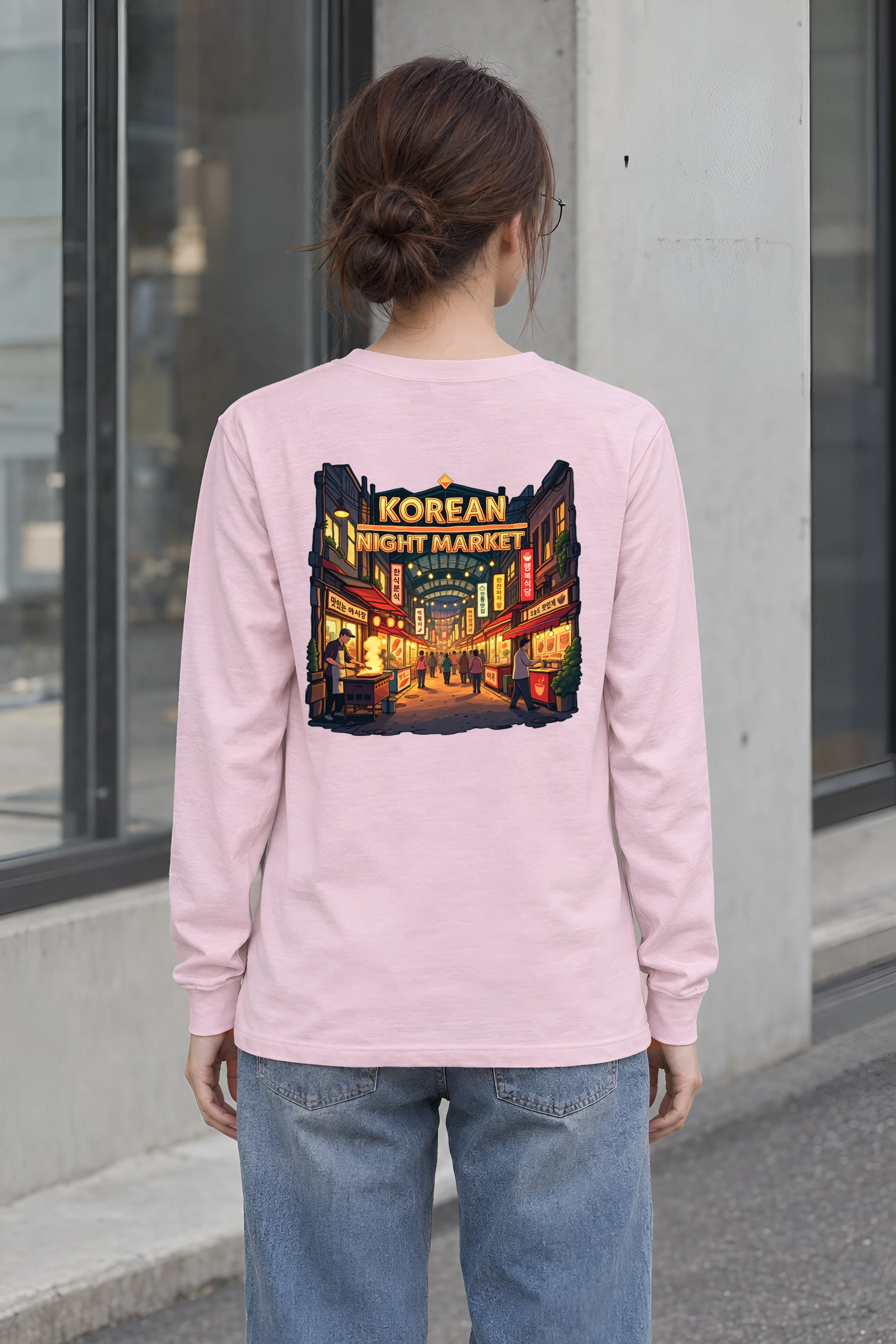 "Korean Night Market" Unisex Longsleeve T-shirt