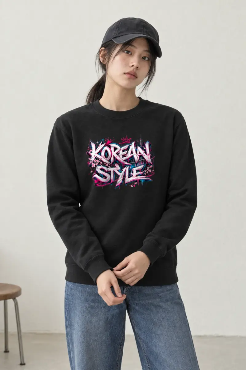 "Seoul Script Skyline" Heavy Blend Unisex Crewneck Sweatshirt