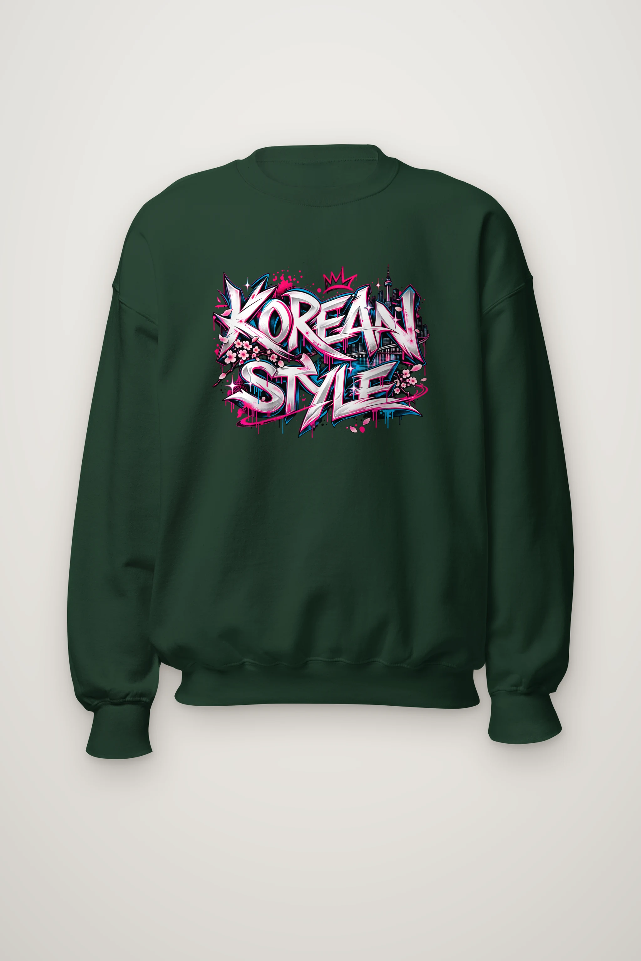 "Seoul Script Skyline" Heavy Blend Unisex Crewneck Sweatshirt
