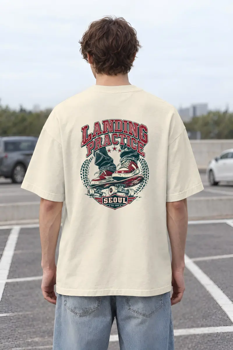 "Landing Practice" Men's Oversized Heavyweight Crewneck T-Shirt