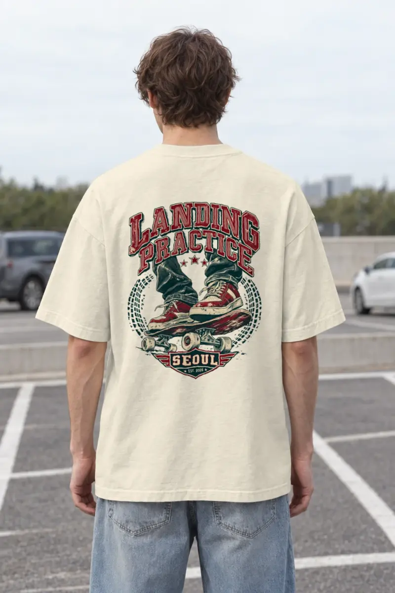 "Landing Practice" Men's Oversized Heavyweight Crewneck T-Shirt