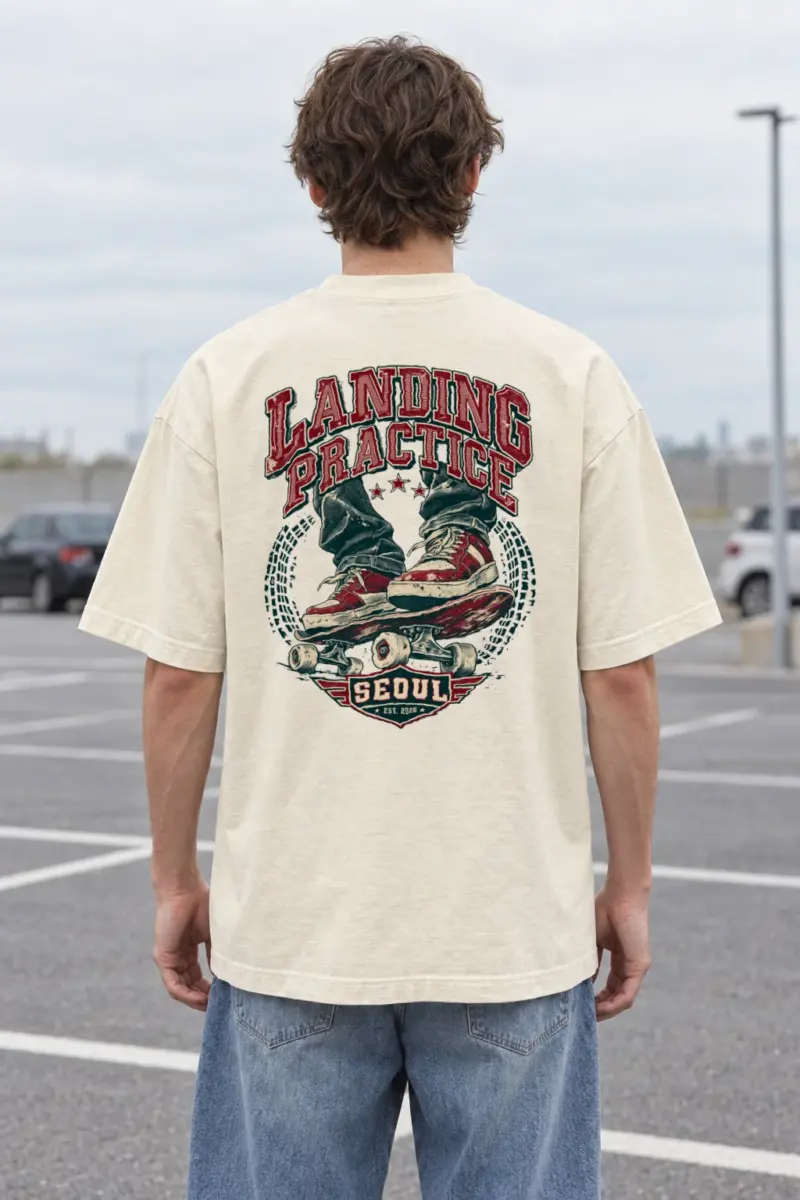 "Landing Practice" Men's Oversized Heavyweight Crewneck T-Shirt
