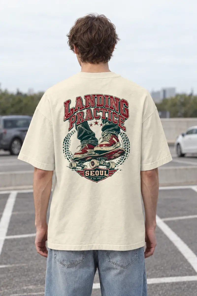 "Landing Practice" Men's Oversized Heavyweight Crewneck T-Shirt