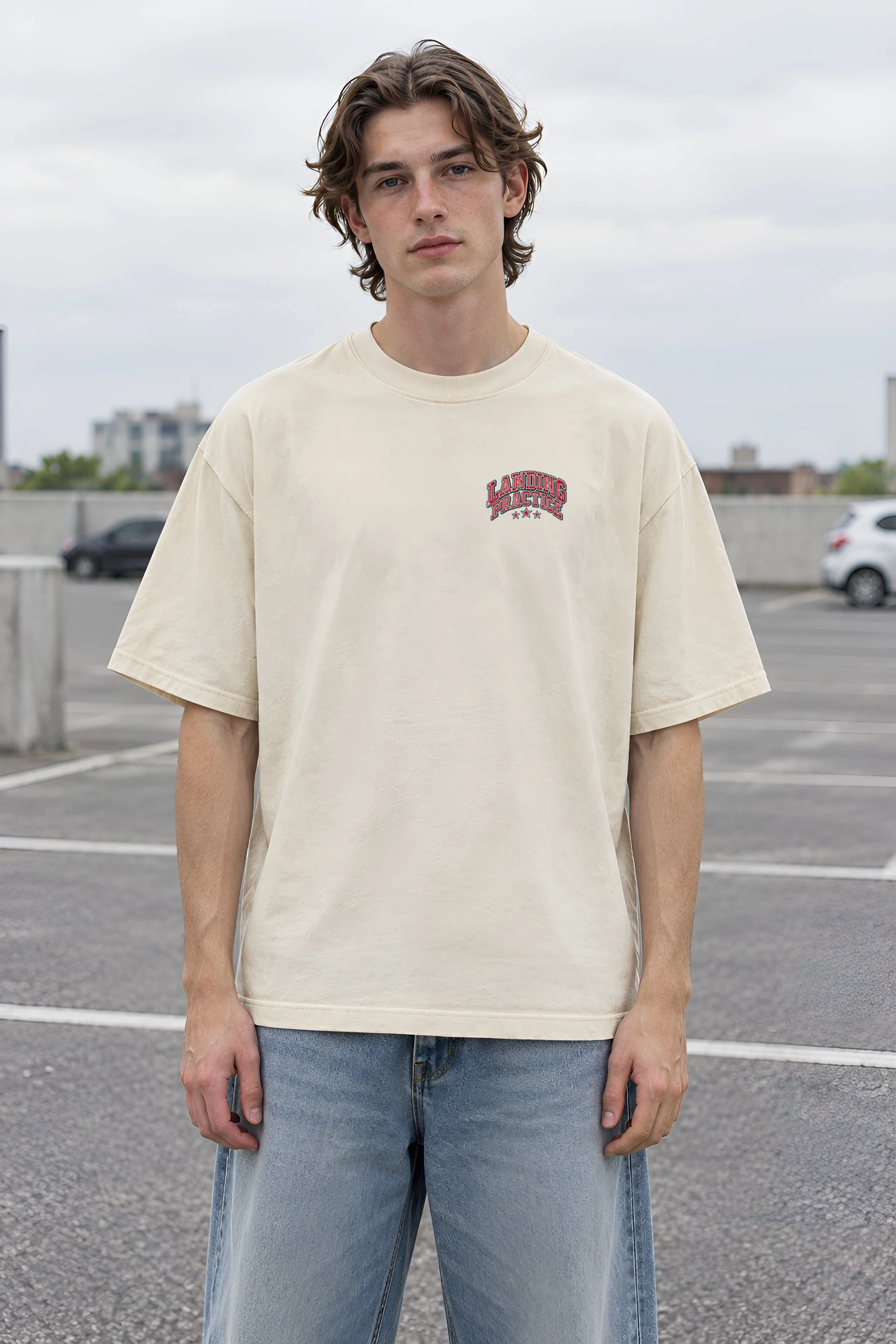 "Landing Practice" Men's Oversized Heavyweight Crewneck T-Shirt