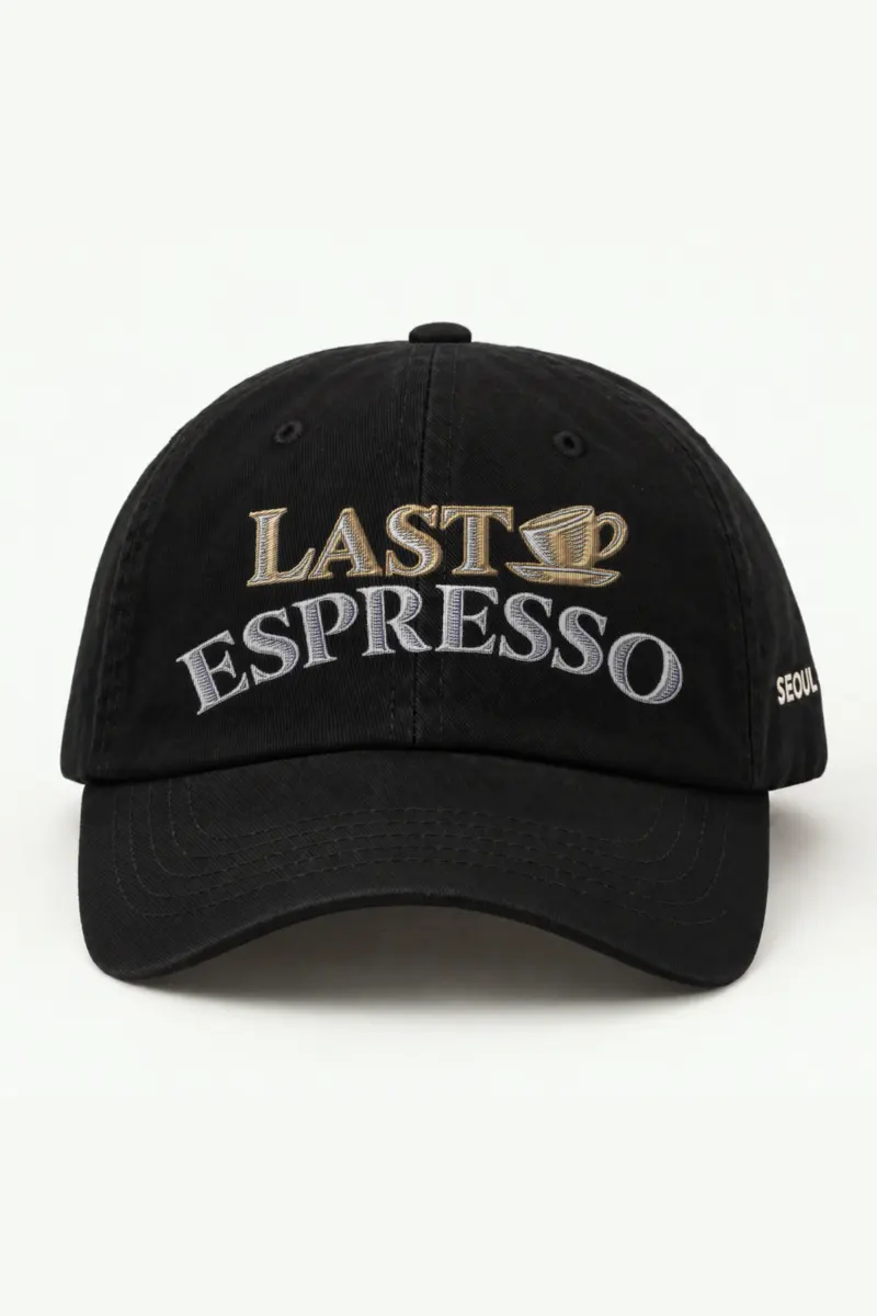 "Last Espresso" Classic Dad Hat · Embroidered — black/cap-front