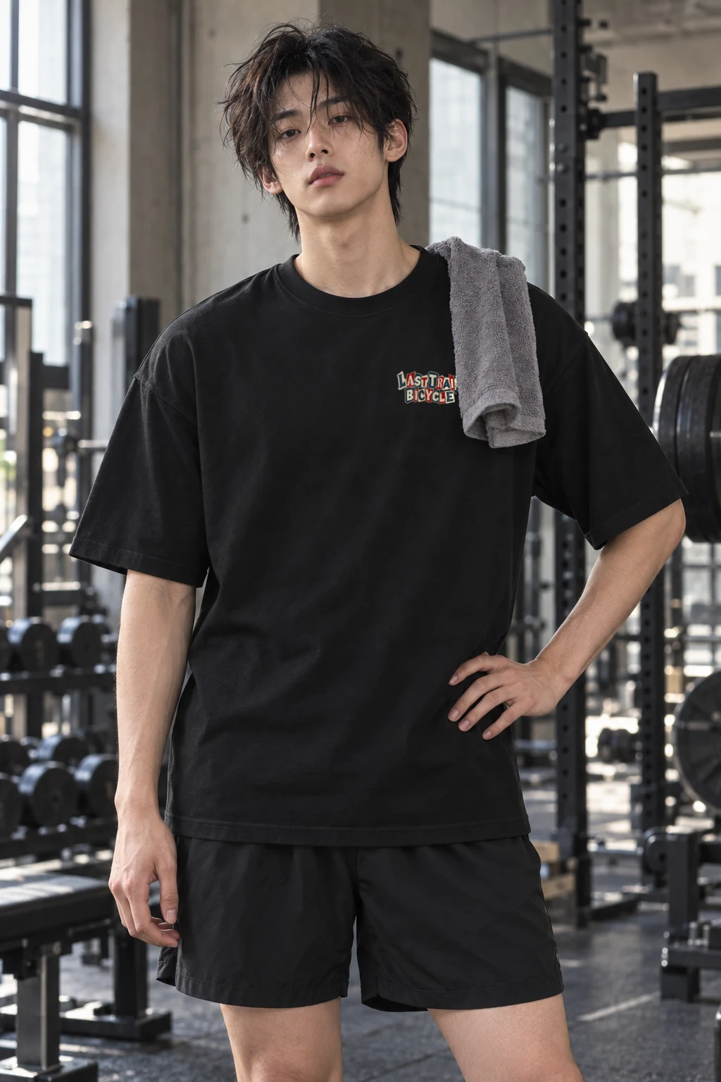 "Last Train Bicycle" Men's Oversized Heavyweight Crewneck T-Shirt