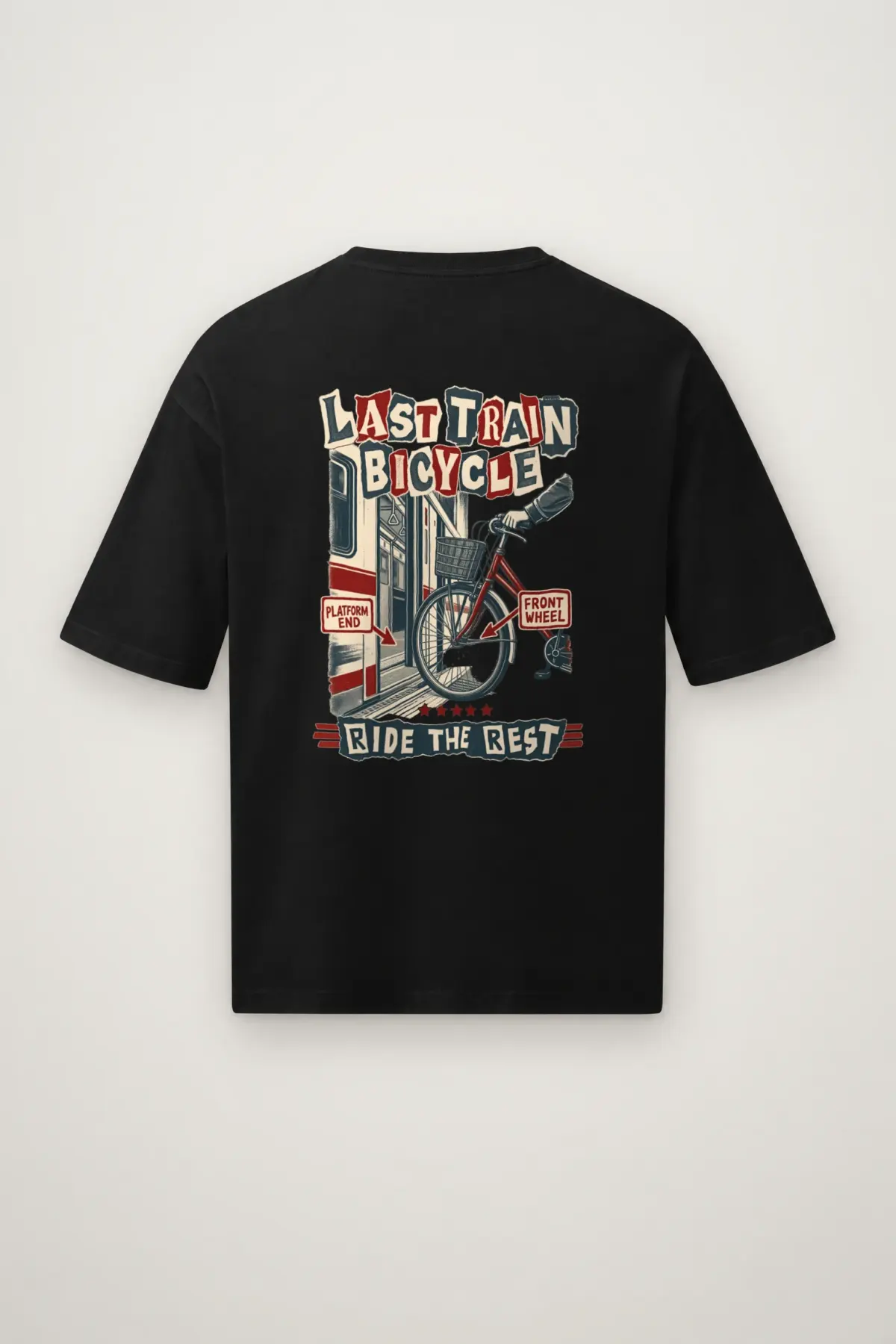 "Last Train Bicycle" Men's Oversized Heavyweight Crewneck T-Shirt