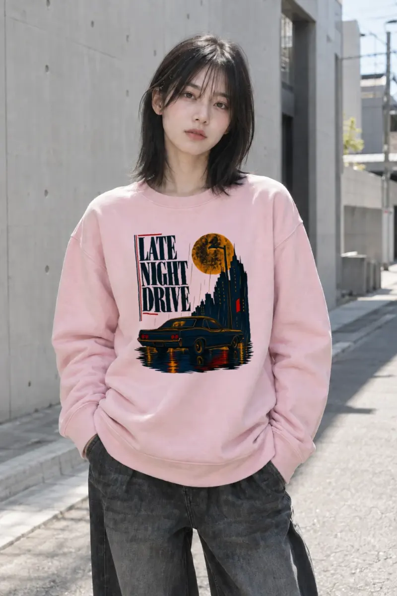 "Late Night Drive" Heavy Blend Unisex Crewneck Sweatshirt | Gildan 18000