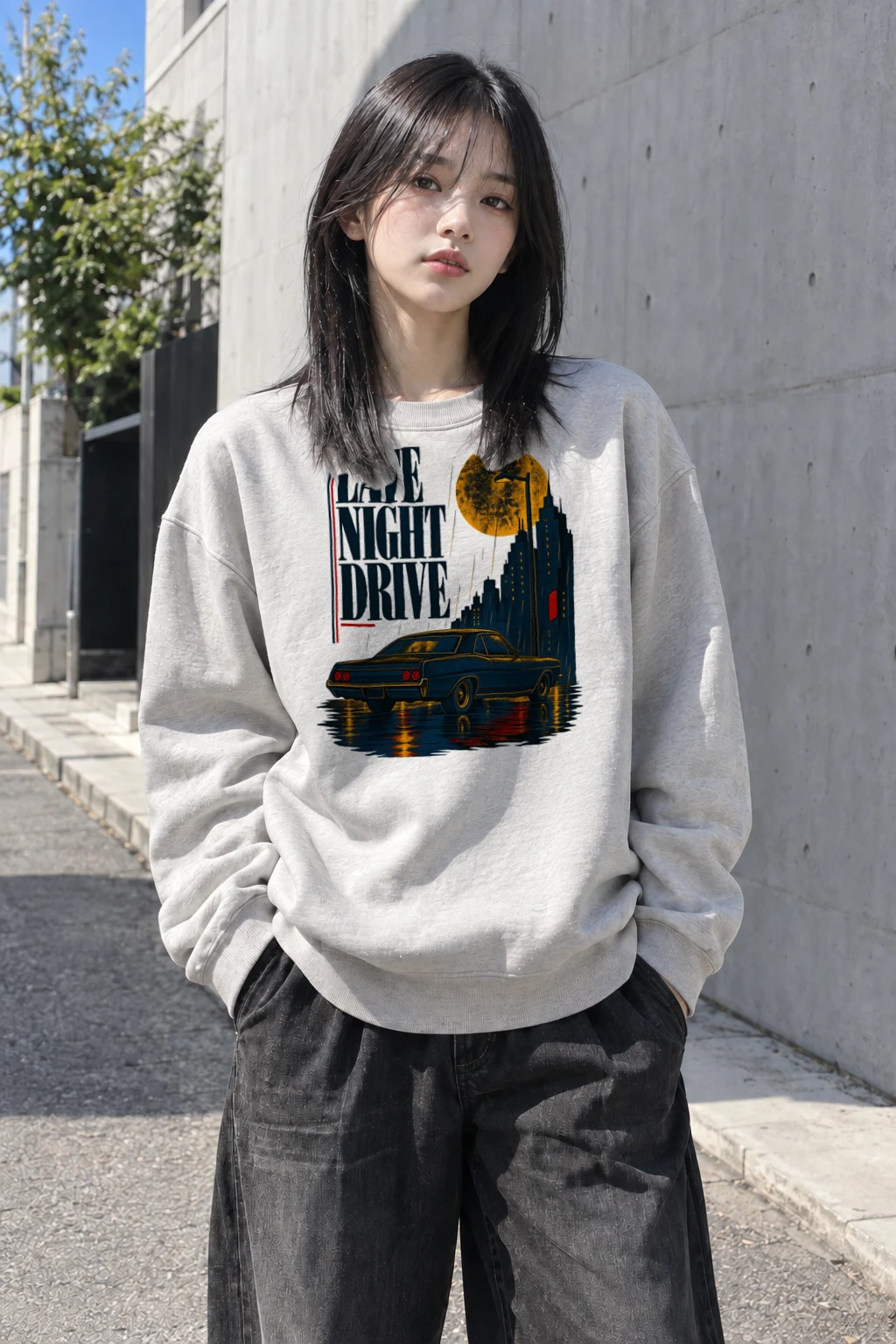 "Late Night Drive" Heavy Blend Unisex Crewneck Sweatshirt | Gildan 18000
