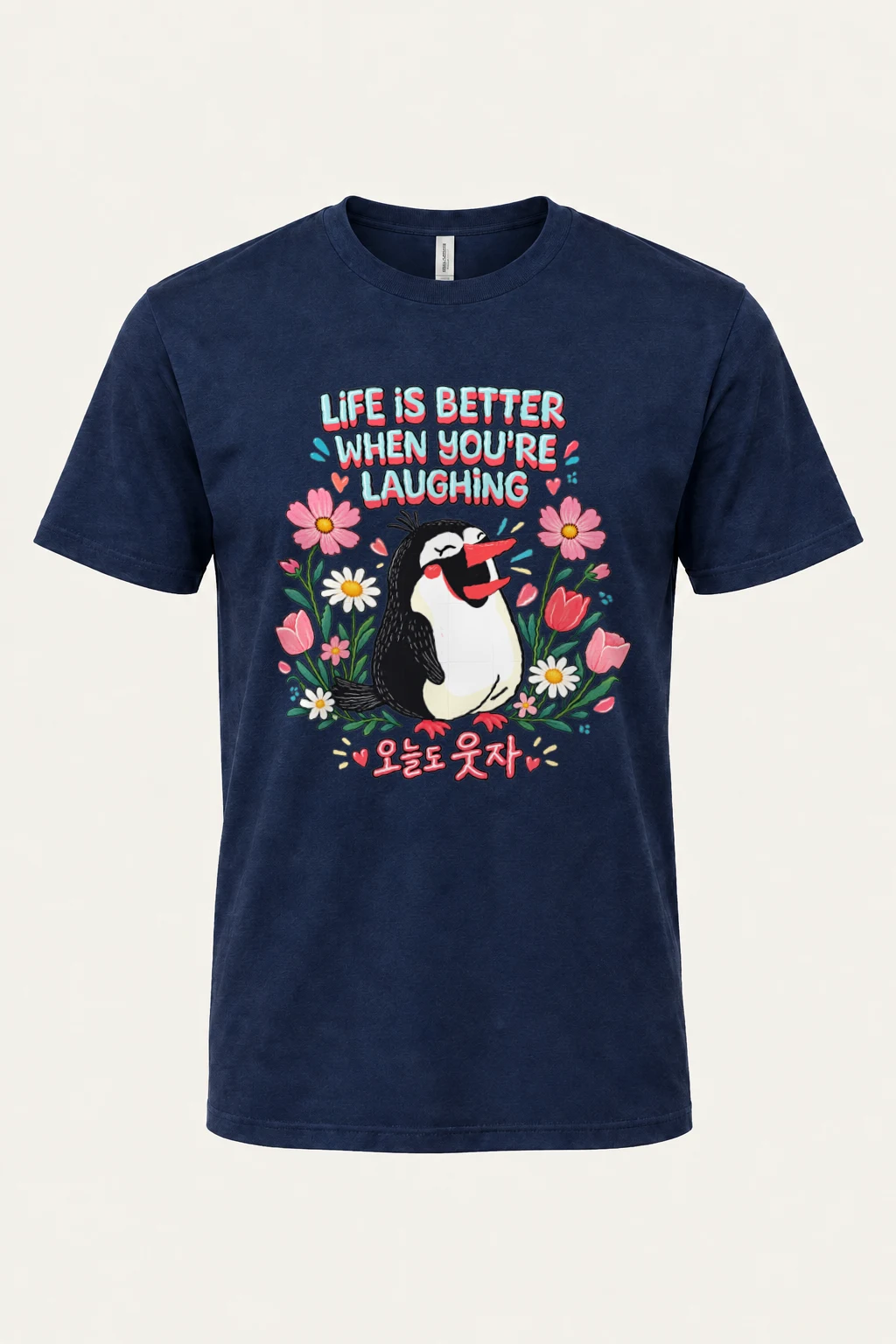 "Laughing Penguin Flowers" Heavyweight Unisex Crewneck T-shirt