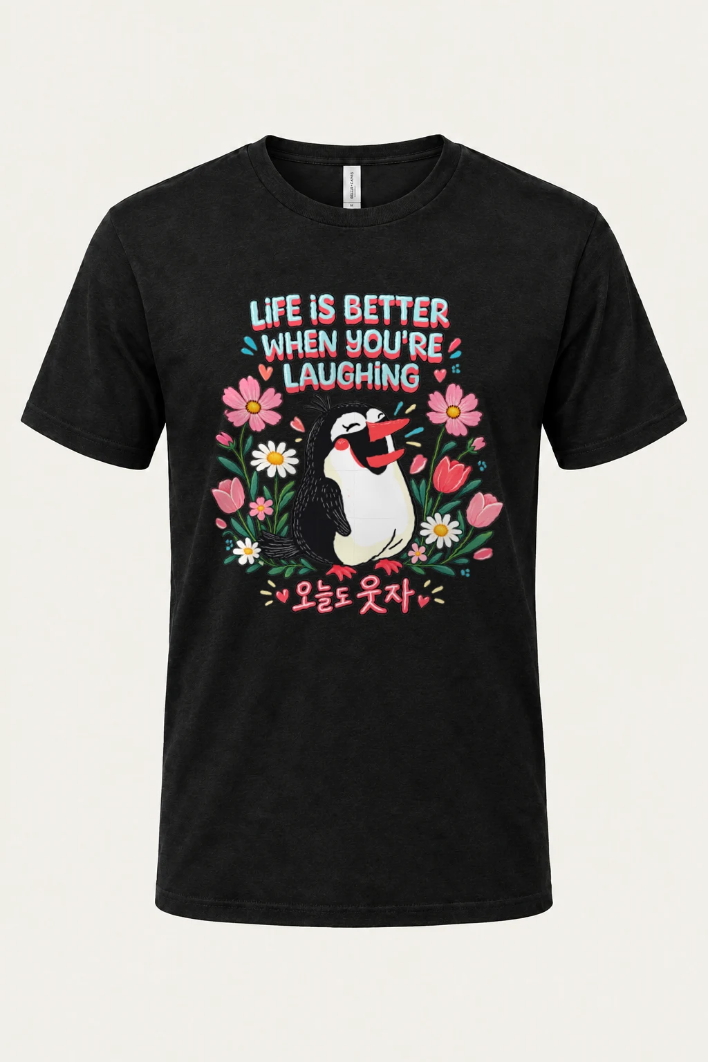 "Laughing Penguin Flowers" Heavyweight Unisex Crewneck T-shirt