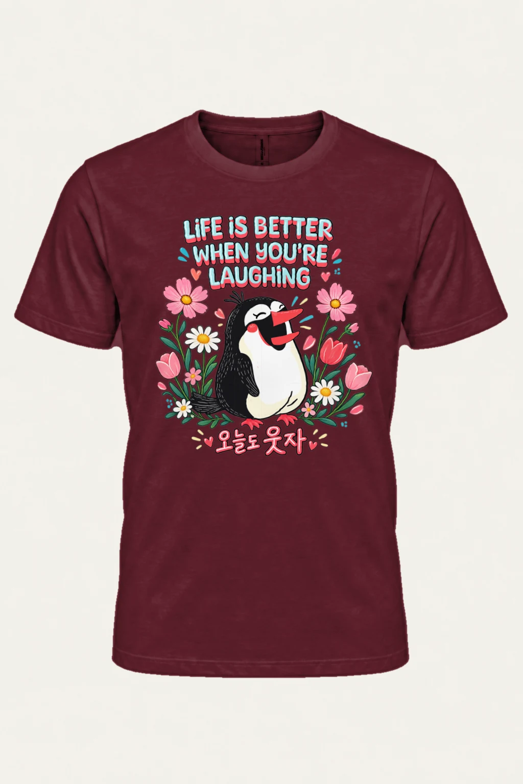 "Laughing Penguin Flowers" Heavyweight Unisex Crewneck T-shirt